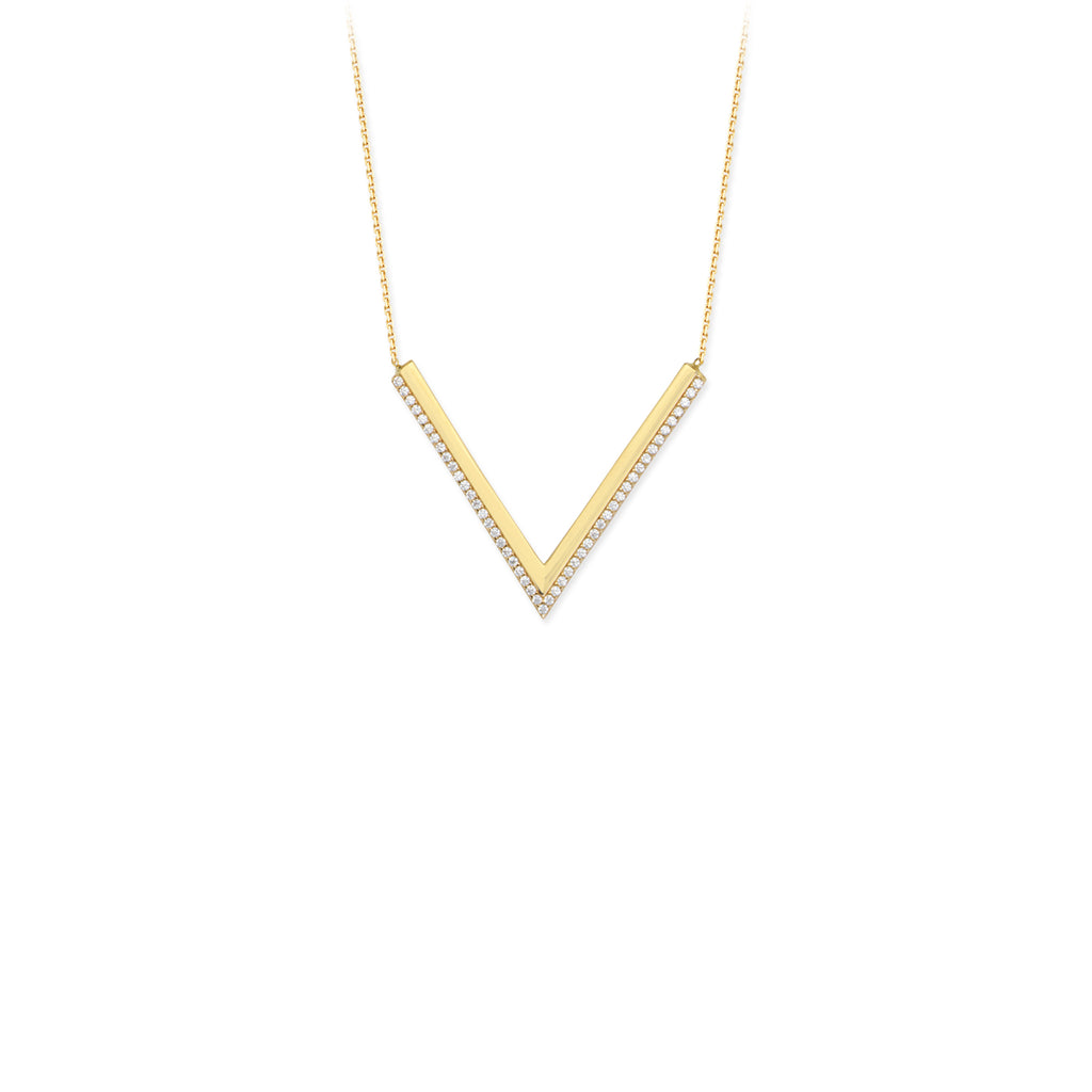 V Necklace with CZ-Necklace-Milano DG