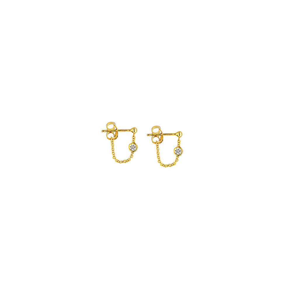 Bezel Diamond Studs with Chain-Earring-Milano DG